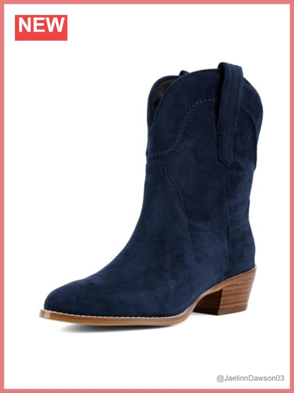Faux Suede Western Ankle Boots Pointed Toe Chunky Heel Pull-On Booties